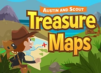 Use a map key and compass rose to help Austin and Scout find buried treasures.