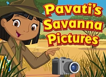 Help Pavati complete her savanna photo album by taking pictures of animals and plants based on the clues she provides.