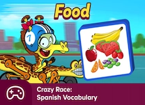 details of game - Crazy Race: Food—Spanish Vocabulary