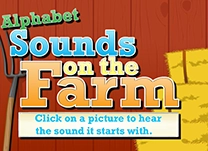 Click pictures of items and animals found on a farm to reveal the sounds of the letters they start with.