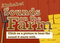 Clickable pictures of items found on a farm reveal sounds of the letters that they start with.