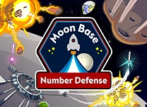 Protect the moon base by destroying asteroids that show numbers greater than or less than other three-digit numbers.
