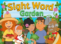 Select the correct sight words to complete sentences about a community garden.