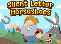Help Prospector Paul and Strauss play a game of horseshoes by choosing the word with correct pronunciation and selecting the letter that is silent.