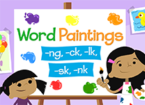Help Maggie name her paintings by choosing correct consonant pairs to complete words.