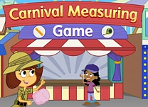 Decide whether to use a ruler or a tape measure to measure objects at a carnival and then measure the objects in inches or feet.