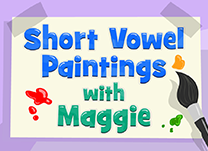Help Maggie name her paintings by spelling common three-letter words with short vowel sounds.