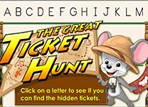 Click on each letter to reveal a word in the hidden ticket game.
