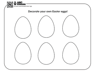 Six blank Easter egg outlines for kids to decorate free printable coloring page from ABCmouse.com.