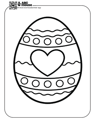Easter egg decorated with a large heart and patterned stripes free printable coloring page from ABCmouse.com.