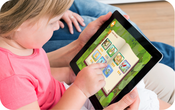 A child playing on the ABCmouse App. 