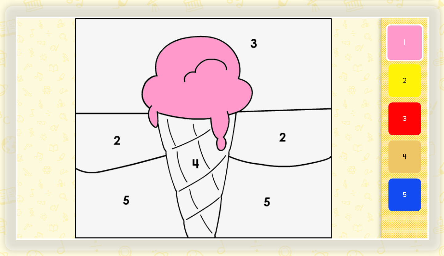 Screenshot of ABCmouse paint by numbers ice-cream activity. 