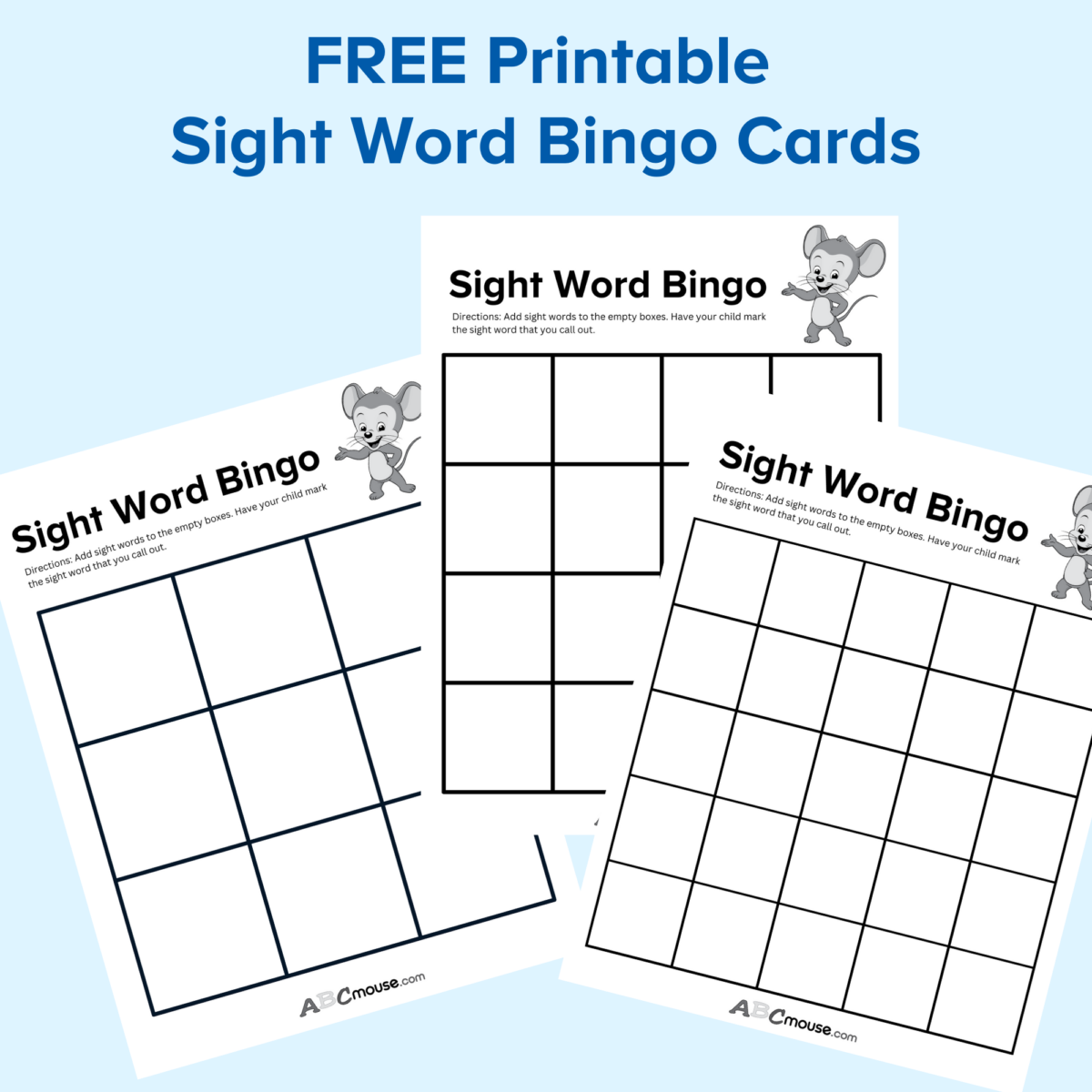 Free Printable sight word Bingo cards. Blank to fill in. 
