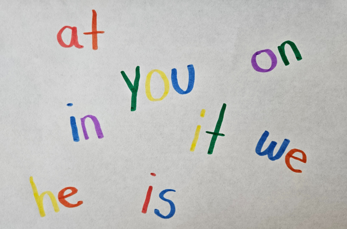 Colorful sight words written on a white sheet of paper. 