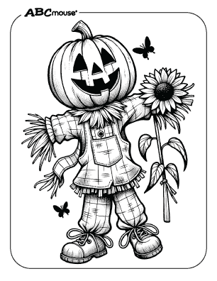 Scarecrow with a pumpkin head free coloring page. 