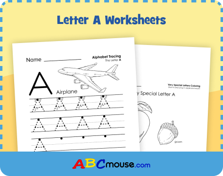 Letter A worksheets from ABCmouse.com. 