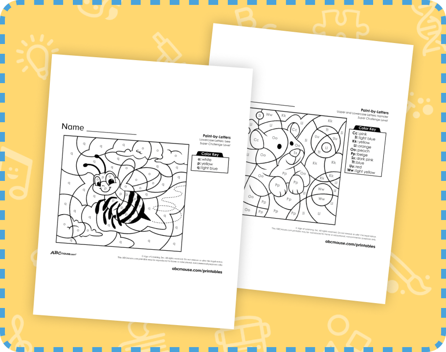 Free printable color by letter reading worksheets from ABCmouse.com.