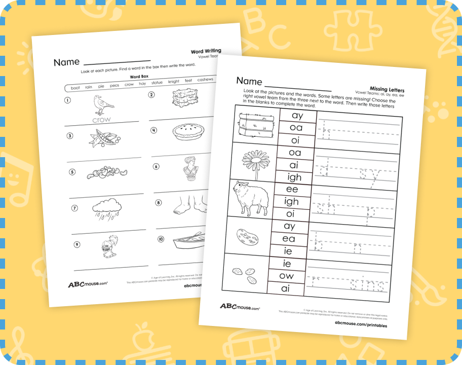Free printable vowel team worksheets from ABCmouse.com.