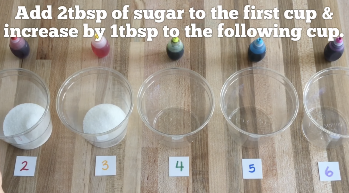 Add 2 tbsp. of sugar to the first cup & increase by 1 tbsp. to the following cup. 