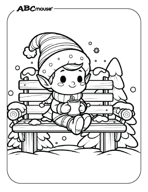 Free printable coloring page of an elf drinking hot cocoa. 