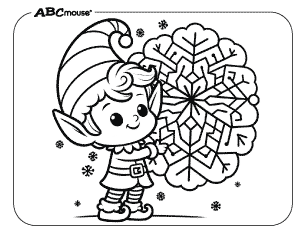 Free printable coloring page of an elf with a snowflake. 