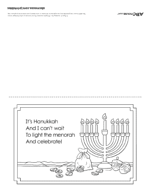 Happy Hanukkah card with menorah for kids to color