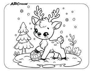 Free printable reindeer playing ball coloring page. 