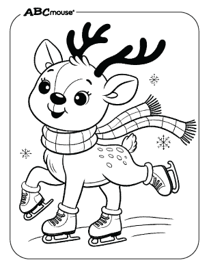 Free printable reindeer ice skating coloring page. 