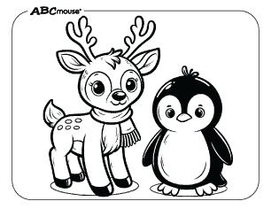 Free printable reindeer and penguin coloring page. 
