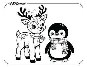Free printable reindeer and penguin coloring page. 