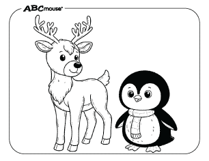 Free printable reindeer with a penguin coloring page. 