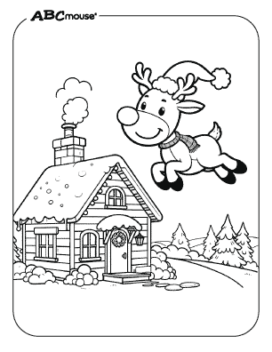 Free printable Rudolph the red nose reindeer flying coloring page. 