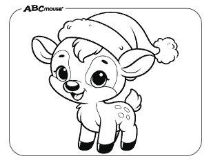 Free printable reindeer wearing Santa's hat coloring page. 