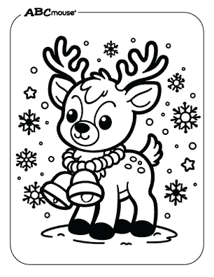 Free printable reindeer with bells coloring page. 