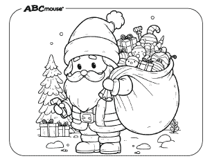 Free printable coloring page of Santa Clause with his sack of toys. 
