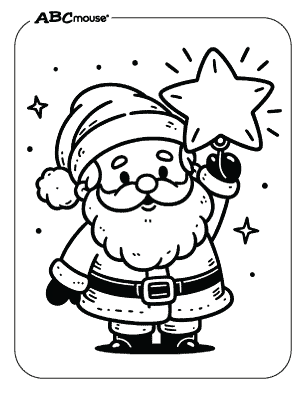 Free printable coloring page of Santa and a star. 