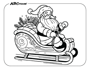 Free printable coloring page of Santa in his sled. 