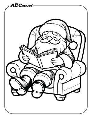 Free printable coloring page of Santa Clause reading a book. 