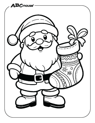Free printable coloring page of Santa Clause holding a stocking. 