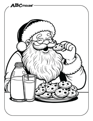 Free printable coloring page of Santa Clause eating milk and cookies. 
