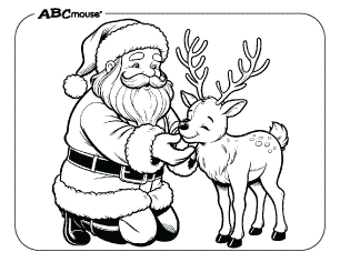 Free printable coloring page of Santa and his reindeer. 