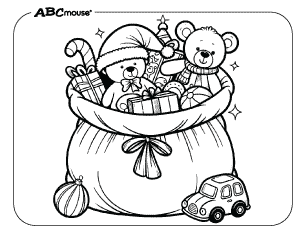Free printable coloring page of Santa's sack of toys. 