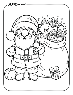 Free printable coloring page of Santa Clause with a sack of toys. 