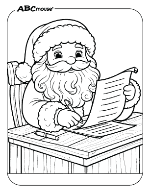 Free printable coloring page of Santa Clause checking his list. 