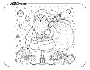 Free printable coloring page of Santa with his sack of toys. 