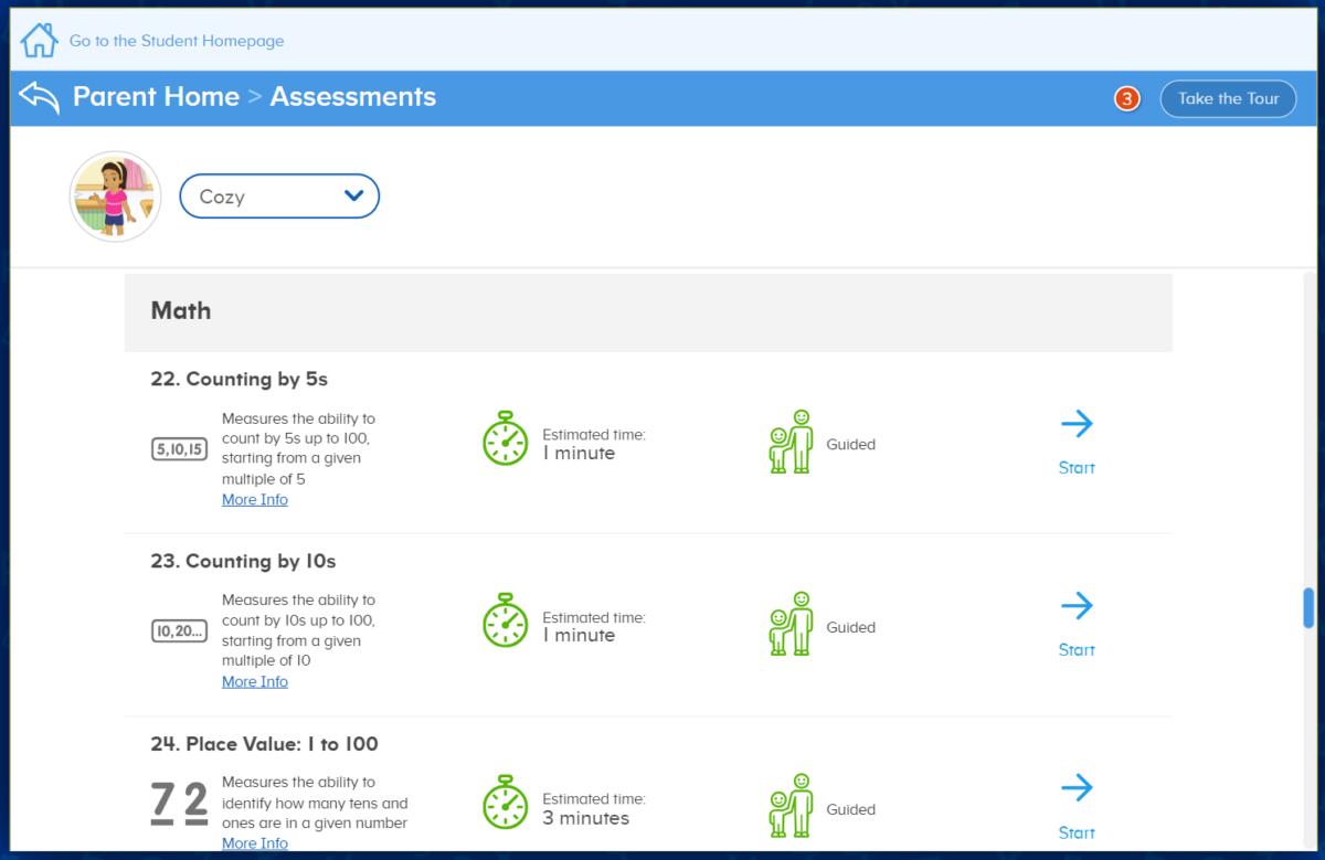 ABCmouse parent assessment page for parents to help their children on the learning path. 