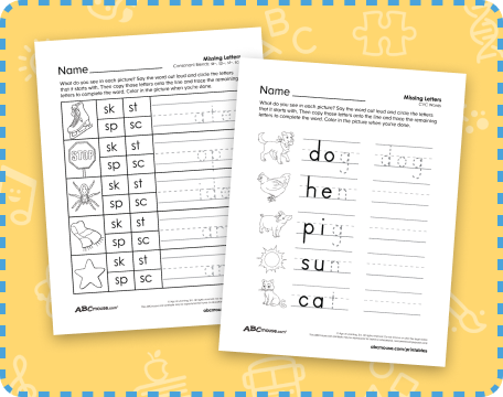 Free printable reading missing letter activity worksheets from ABCmouse.com.