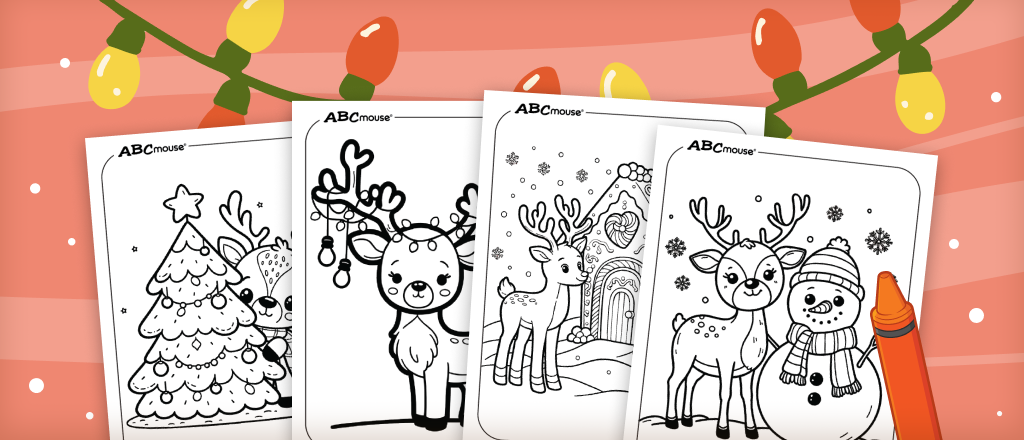 Free printable reindeer coloring pages for Christmas from ABCmouse.com