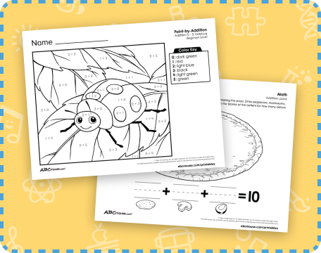 Free printable addition worksheets for kindergarten from ABCmouse.com.