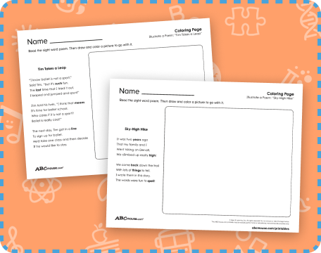 Free Printable Reading Comprehension Worksheets: Sight Word Poems.